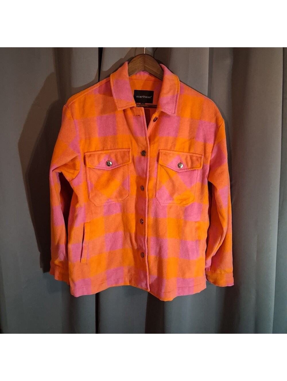 Velvet Heart Orange and Pink Plaid Button-Up Jacket Size S